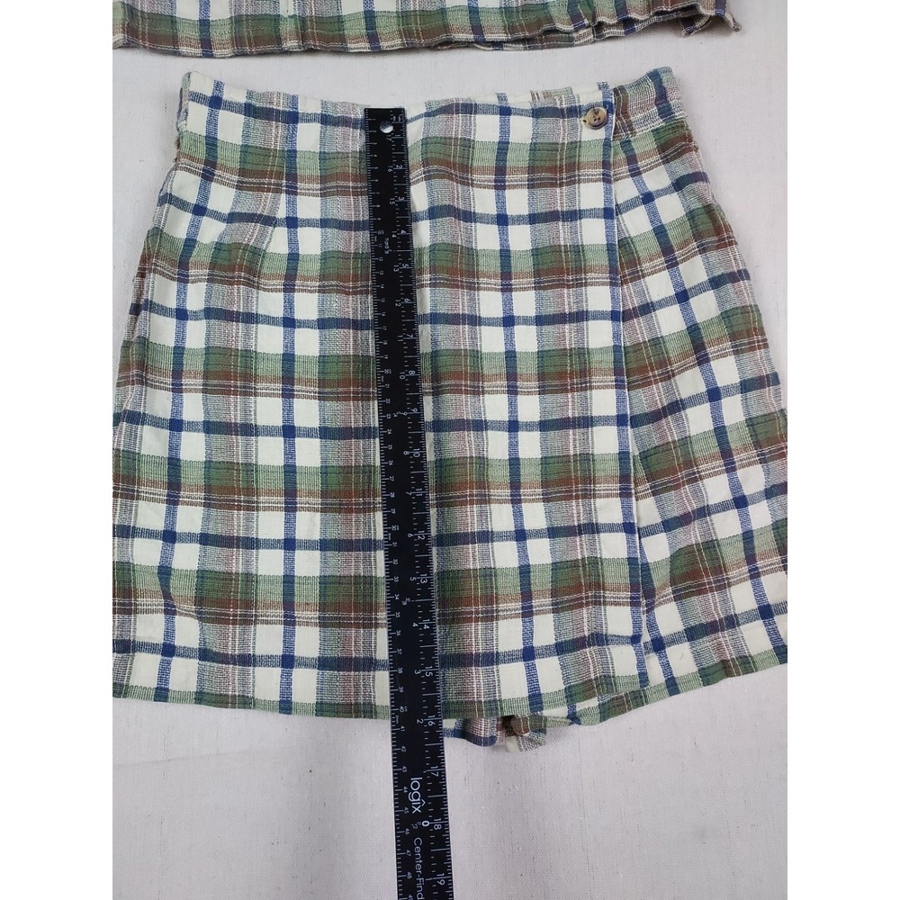Vintage Kkomi Plaid Crop Top & Skort Set Women's Medium 90s 100% Cotton - Picture 4 of 16
